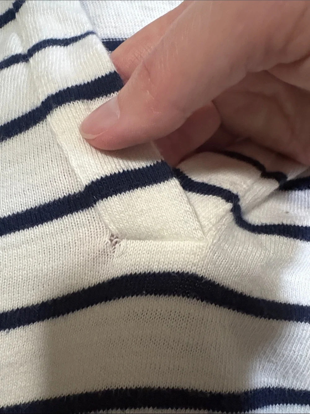 J. Crew Women’s Cream and Navy Striped V-Neck Hooded Sweater